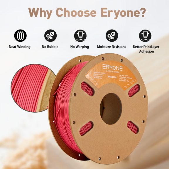 Eryone Wood PLA - Red Wood (1kg - 1.75mm)