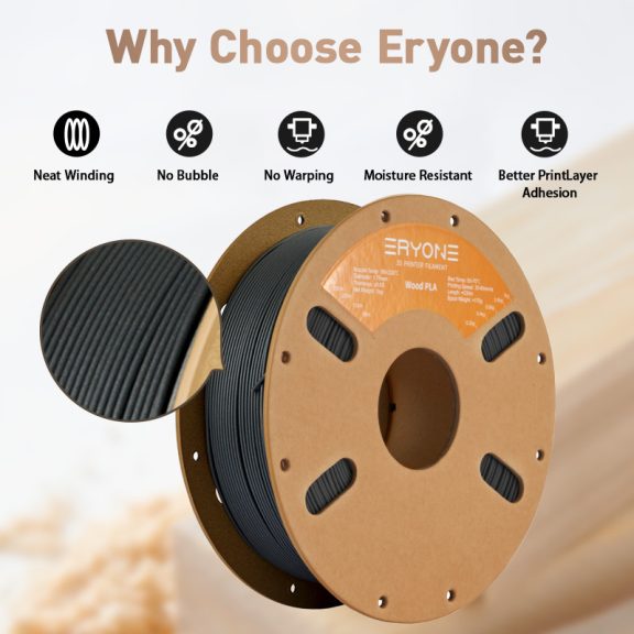Eryone Wood PLA - Charcoal Grey Wood (1kg - 1.75mm)