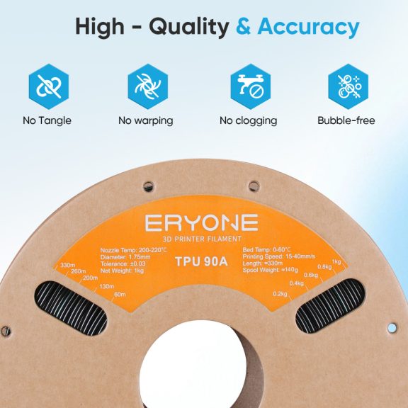 Eryone TPU 90A filament - Fekete  (1.75mm - 1kg)