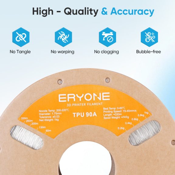 Eryone TPU 90A filament - Transparent (1.75mm - 1kg)