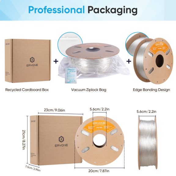 Eryone TPU 90A filament - Transparent (1.75mm - 1kg)