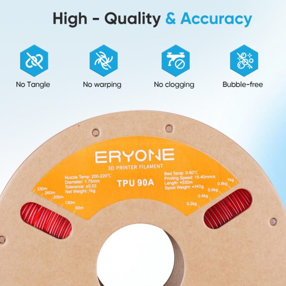 Eryone TPU 90A filament - Transparent Red (1.75mm - 1kg)