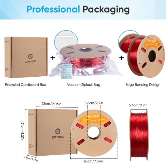 Eryone TPU 90A filament - Transparent Red (1.75mm - 1kg)
