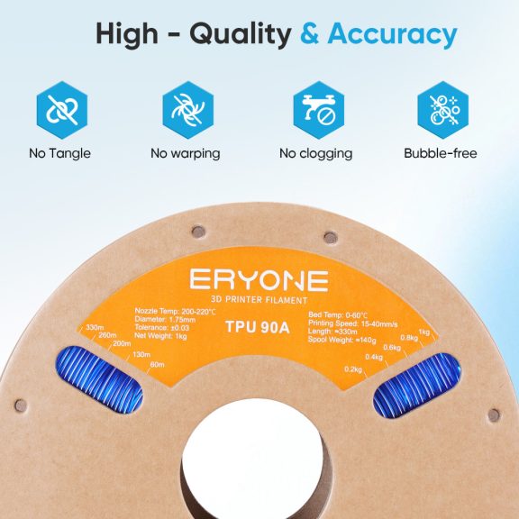 Eryone TPU 90A filament - Transparent Blue (1.75mm - 1kg)