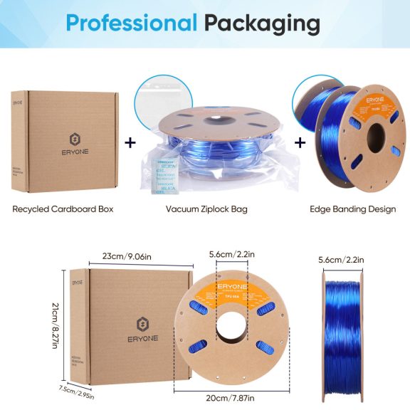 Eryone TPU 90A filament - Transparent Blue (1.75mm - 1kg)