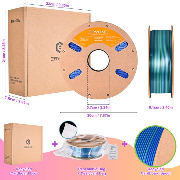 Eryone HS Dual Silk PLA - Blue & Green (1kg - 1.75mm) Eryone HS Dual Silk PLA - Blue & Green (1kg - 1.75mm)