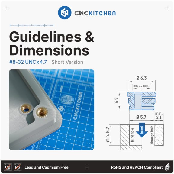 CNC Kitchen - #8-32 Short menetbetét, #8-32 UNC x 4.7 (50 darab)